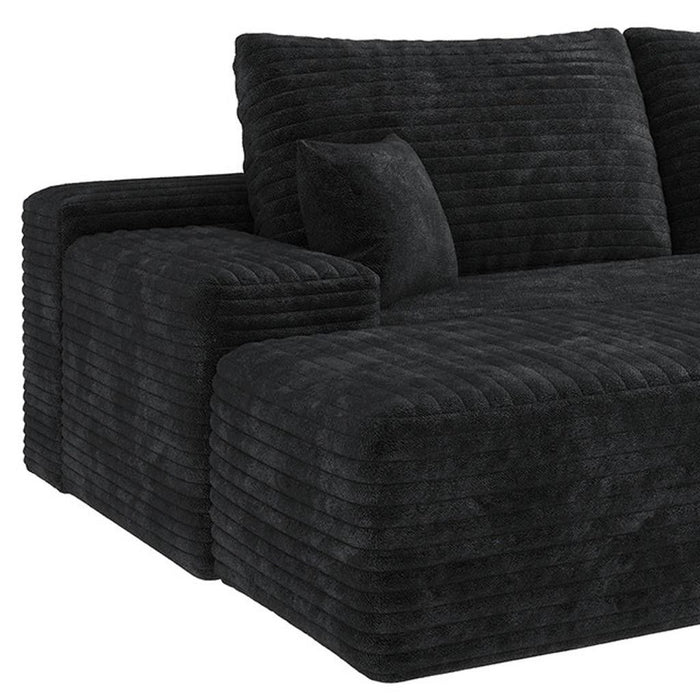 Two Piece Living Room Set Corduroy Modular Compression Foam Sofa With Ottoman Toss Pillows - Black