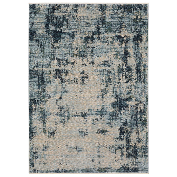 8' X 11' Abstract Distressed Area Rug With Fringe - Beige / Blue