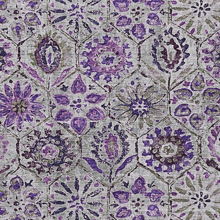 10' X 14' Floral Washable Area Rug With UV Protection (708667) - Purple / Gray / Silver