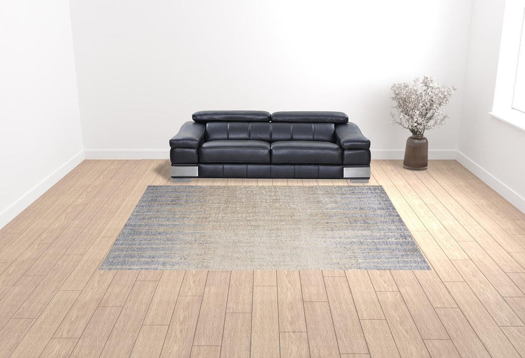 10' x 13' Abstract Power Loom Distressed Area Rug - Tan Brown And Blue