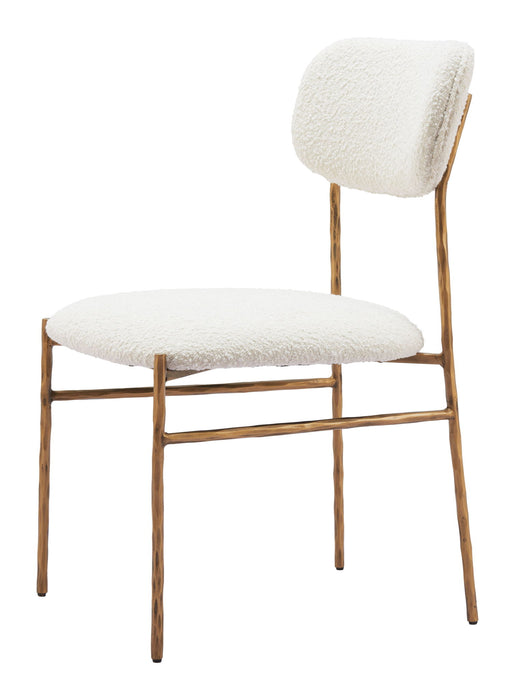 Upholstered Fabric Open Back Dining Side Chair - Cream / Brass