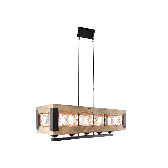 HomeRoots five-light wood and seeded glass chandelier with shades, featuring a brown and black finish for modern kitchen lighting.