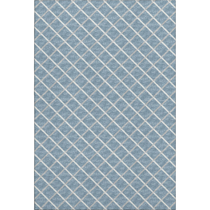 10' X 14' Geometric Washable Area Rug With UV Protection - Sky Blue / Ivory
