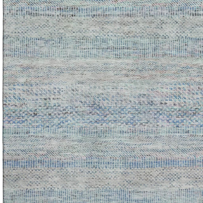 10' X 14' Striped Washable Area Rug With UV Protection (695498) - Blue / Gray / Ivory