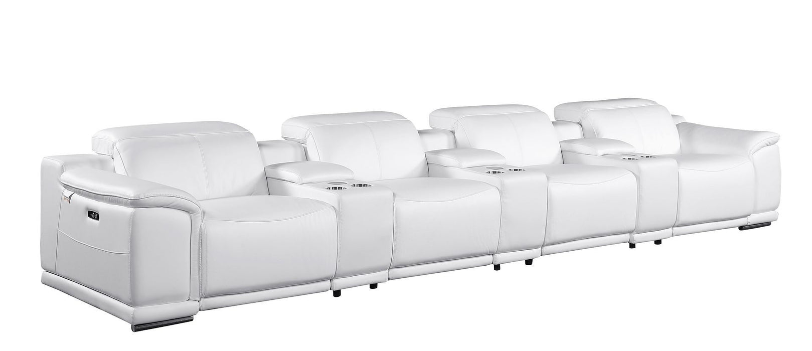 Italian Leather Reclining Metal USB Sofa (720416) - White