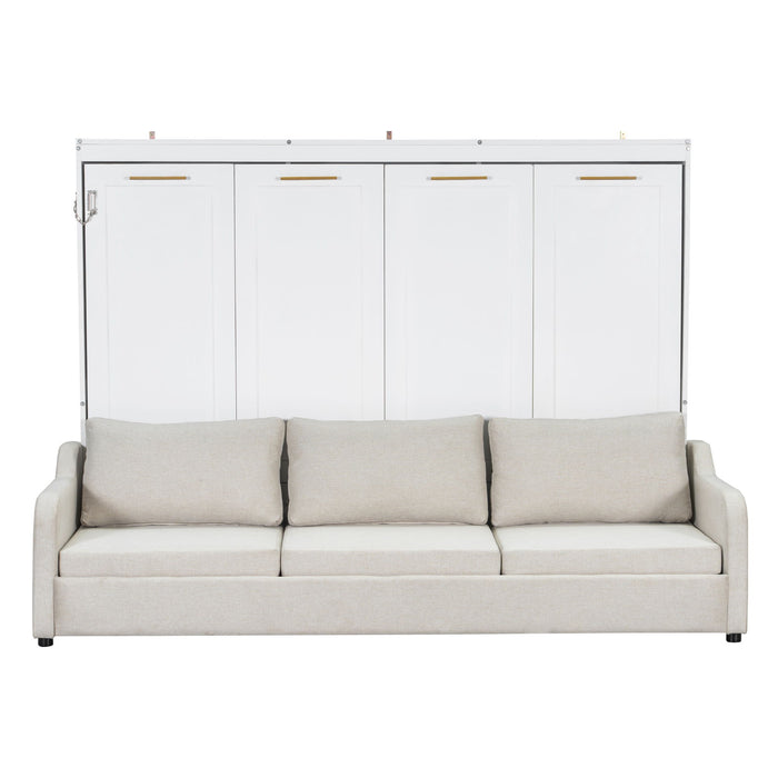 Murphy Cabinet Bed With Folding Sofa, Built In Storage Shelves And LED Light