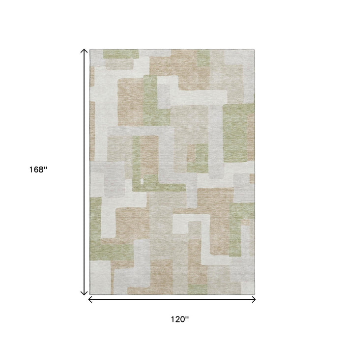 10' X 14' Geometric Washable Area Rug With UV Protection (675690) - Beige / Ivory / Taupe