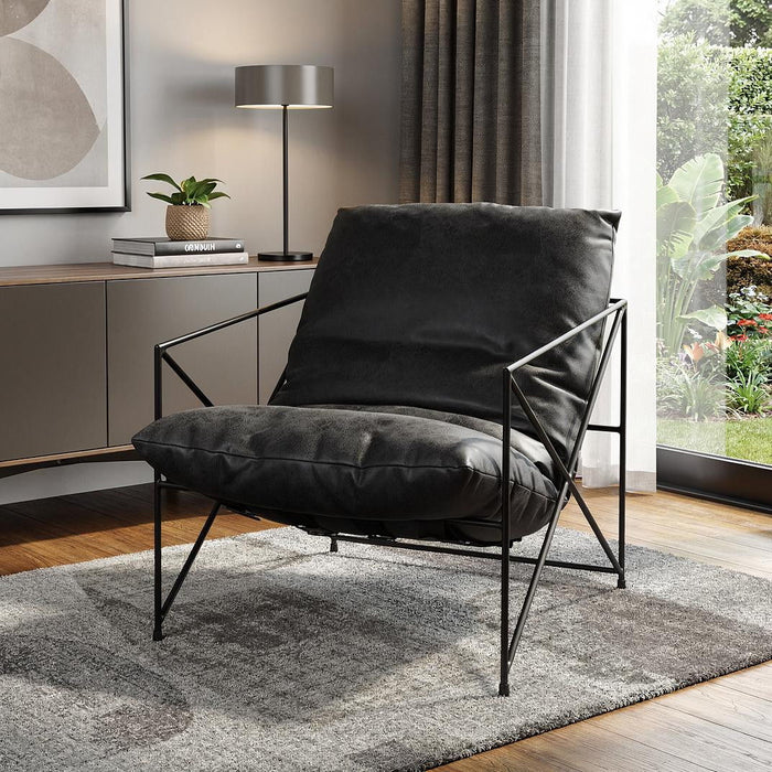 Faux Leather Contemporary Metal Chair - Black