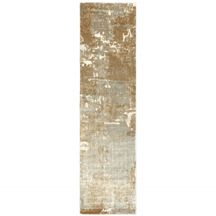 2' x 10' Abstract Hand Loomed Stain Resistant Runner Rug - Gray And Brown