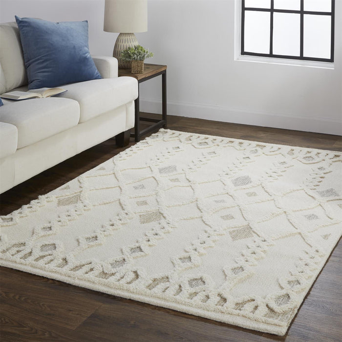 12' x 15' Wool Geometric Tufted Handmade Area Rug - Ivory Tan And Silver