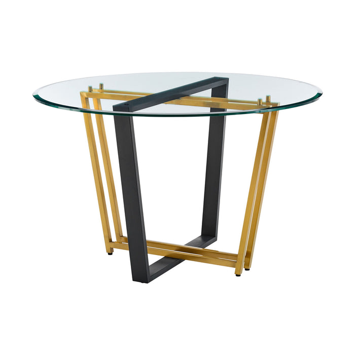 48" Glass And Iron Sled Base Round Top Dining Table - Gold