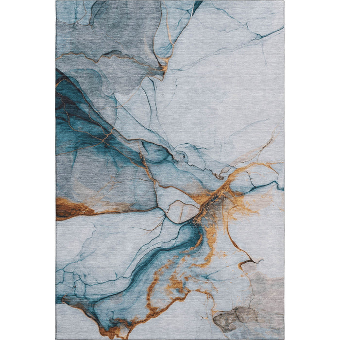 10' X 14' Abstract Washable Area Rug With UV Protection (697320) - Sky Blue / Copper / Ivory