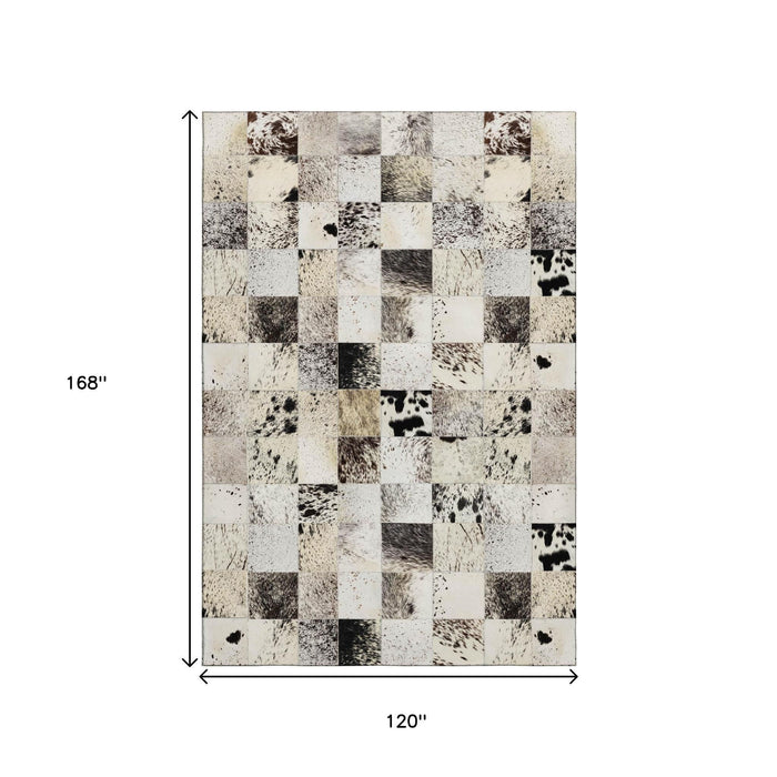 10' X 14' Patchwork Washable Area Rug With UV Protection (644736) - Granite Gray / Ivory / Black