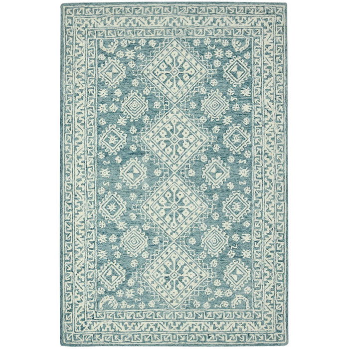 8' X 11' Wool Oriental Hand Hooked Area Rug - Aqua And Ivory