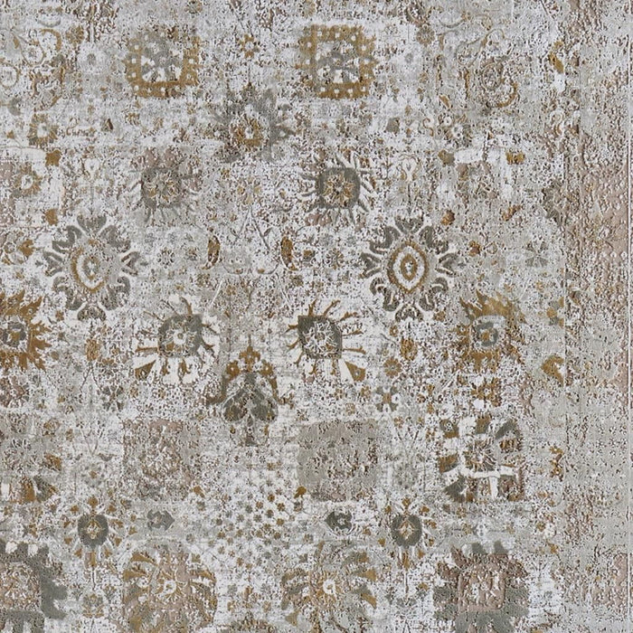 9' X 13' Floral Area Rug With Fringe (722061) - Ivory / Gray / Gold