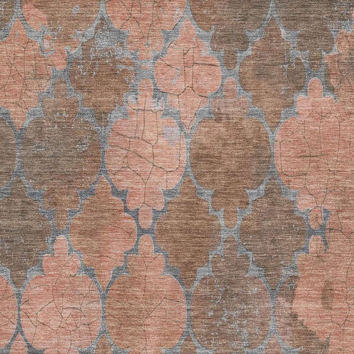 10' X 14' Damask Washable Area Rug With UV Protection (701287) - Copper / Gray