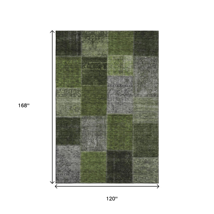 10' X 14' Patchwork Washable Area Rug With UV Protection (655198) - Olive Green / Gray