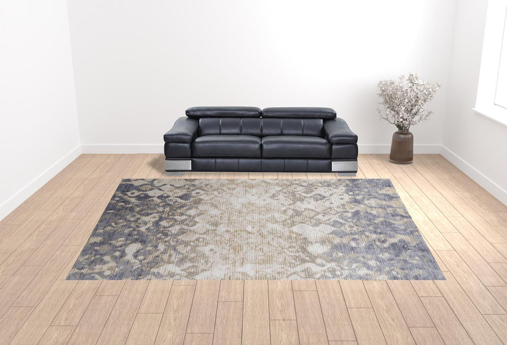 12' x 15' Abstract Power Loom Distressed Area Rug - Tan Ivory And Blue