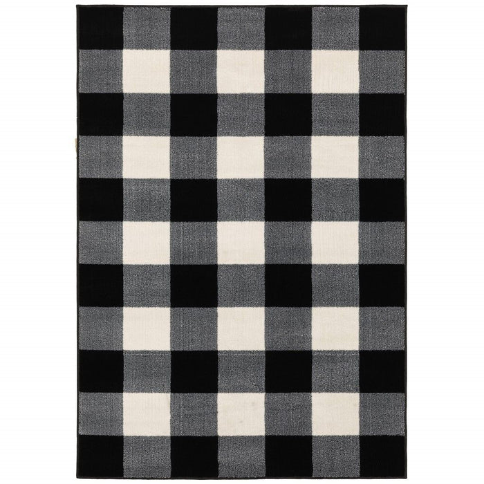 10' x 13' Monochromatic Gingham Pattern Indoor Area Rug - Beige Black