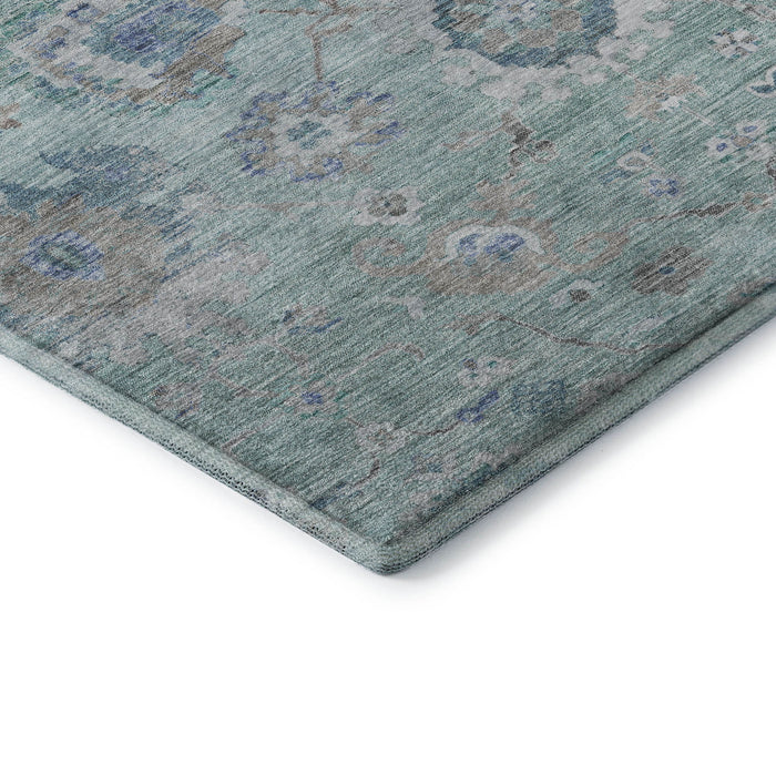 10' X 14' Floral Washable Area Rug With UV Protection (684486) - Aqua / Beige / Taupe