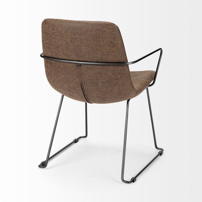 Upholstered Faux Leather Dining Room Arm Chair - Brown