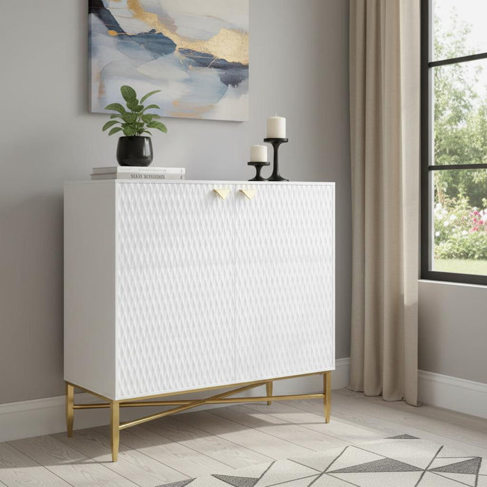 Wood Accent Cabinet With Two Doors - White / Gold