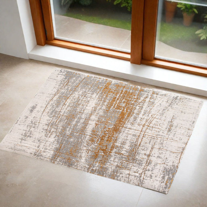3' x 5' Abstract Non Skid Area Rug - Gray And Gold