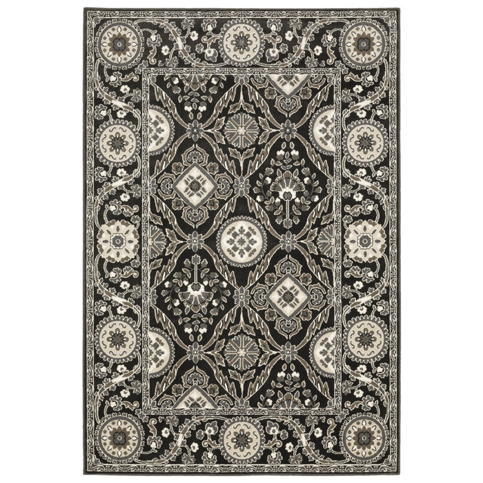 7' X 10' Oriental Area Rug - Charcoal And Gray