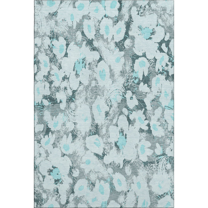 5' X 8' Floral Washable Area Rug With UV Protection (648174) - Teal / Gray / Ivory