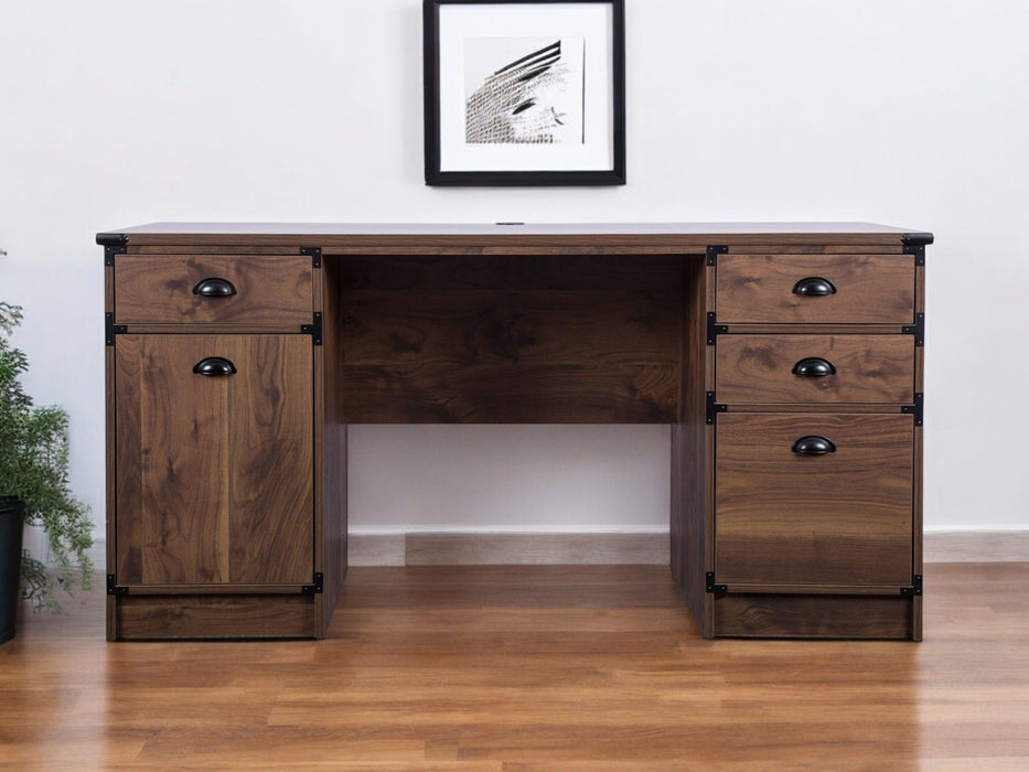 59" Wood Pedestal Computer Desk With Four Drawers - Walnut