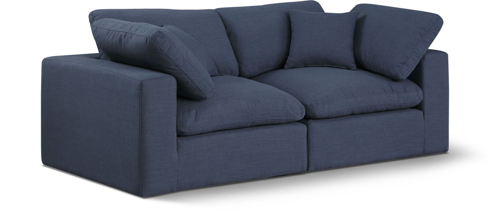 Two-seater linen modular sofa from Meridian Furniture's Comfy collection, featuring a contemporary stationary sectional design.
