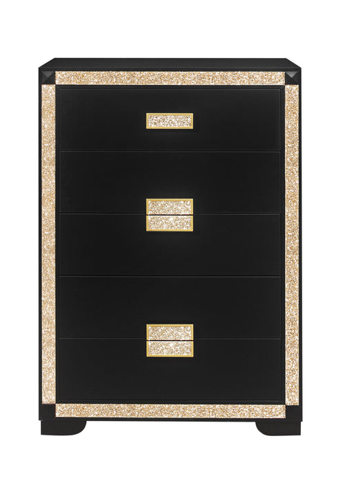 48" Faux Crystal Bling Wood Six Drawer Dresser - Black And Gold