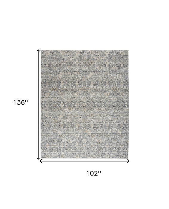 9' X 11' Floral Distressed Area Rug With Fringe (554757) - Charcoal / Brown / Ivory