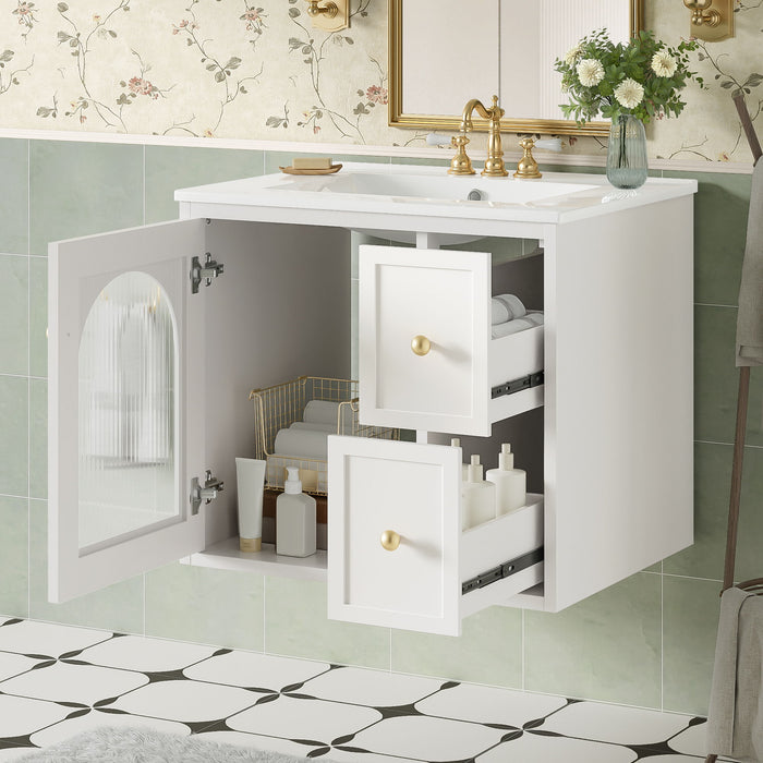 Giga wall-mounted bathroom vanity set with sink, two drawers, soft-close door, modern design, ideal for contemporary bathrooms