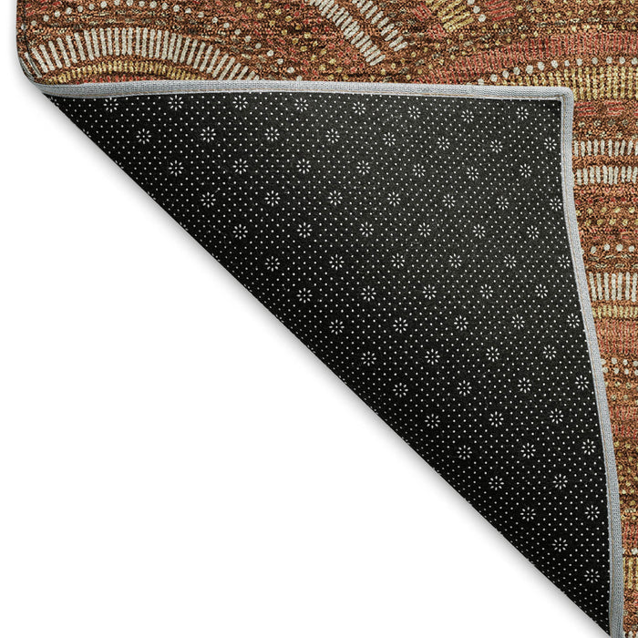 10' X 14' Geometric Washable Area Rug With UV Protection (677711) - Rust / Gold / Ivory
