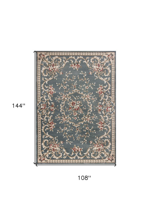 9' x 12' Floral Area Rug - Slate Blue And Ivory