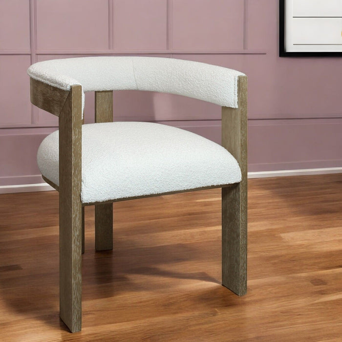 Upholstered Boucle Open Back Dining Arm Chair - Ivory