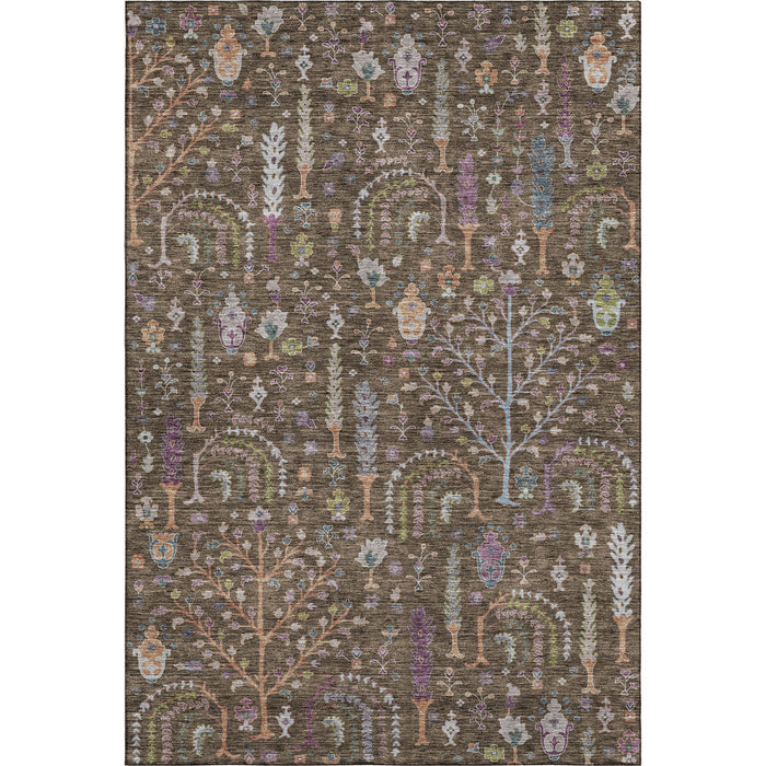 10' X 14' Floral Washable Area Rug With UV Protection (686915) - Brown / Blue / Purple