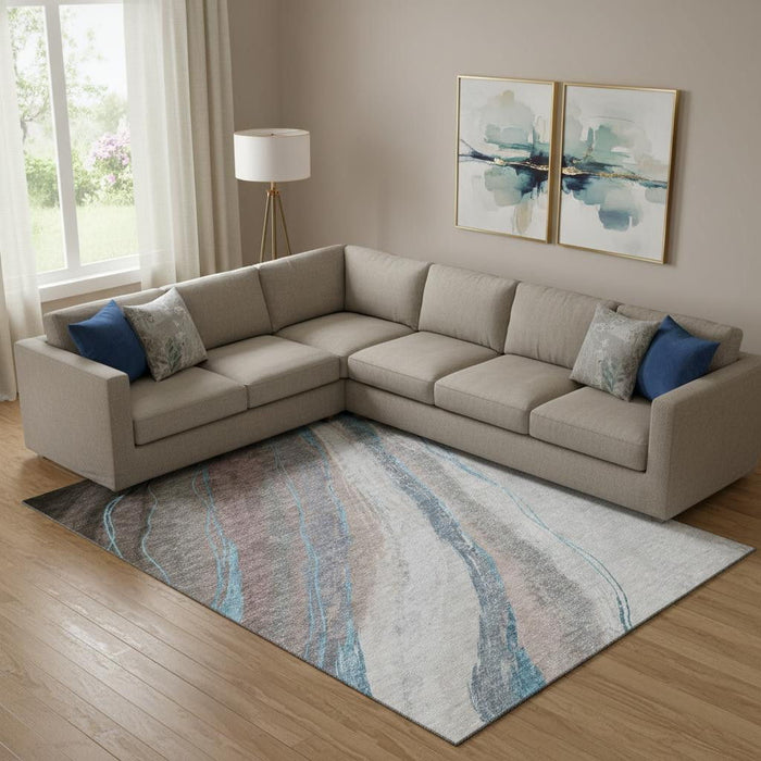 10' X 14' Abstract Washable Area Rug With UV Protection (715483) - Brown / Blue
