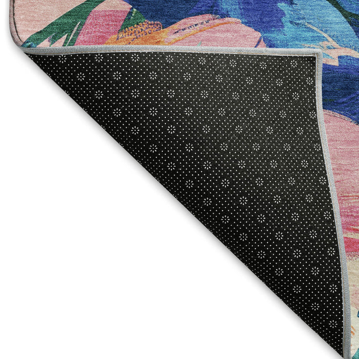 10' X 14' Floral Washable Area Rug With UV Protection (693990) - Navy Blue / Orange / Pink