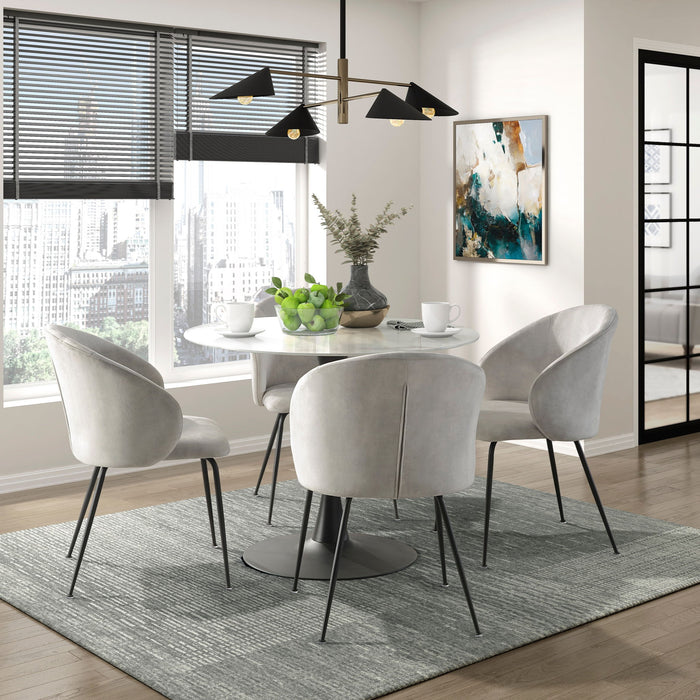 Pair of beige velvet Giga side chairs with metal legs, modern upholstery chair set for stylish home furniture.
