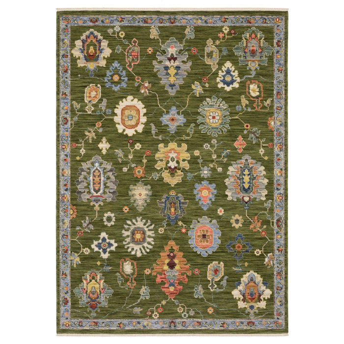 5' X 8' Oriental Area Rug With Fringe - Green