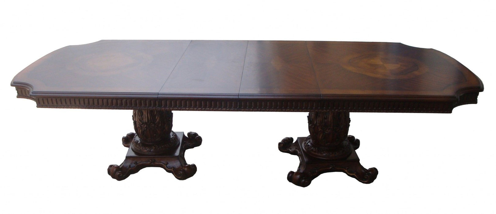 136" Solid Wood And Solid Manufactured Wood Double Pedestal Base Dining Table - Brown