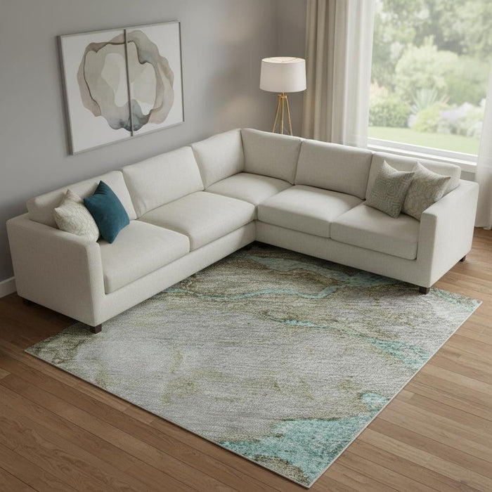 10' X 14' Abstract Washable Area Rug With UV Protection (718280) - Teal / Brown