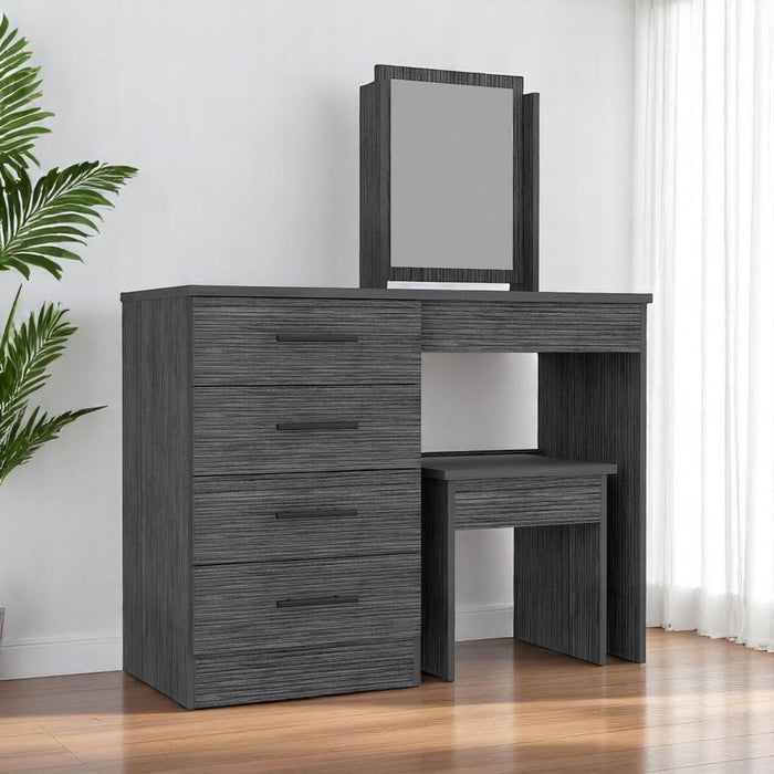 39" Wood Four Drawer Vanity Table With Mirror And Seat - Gray