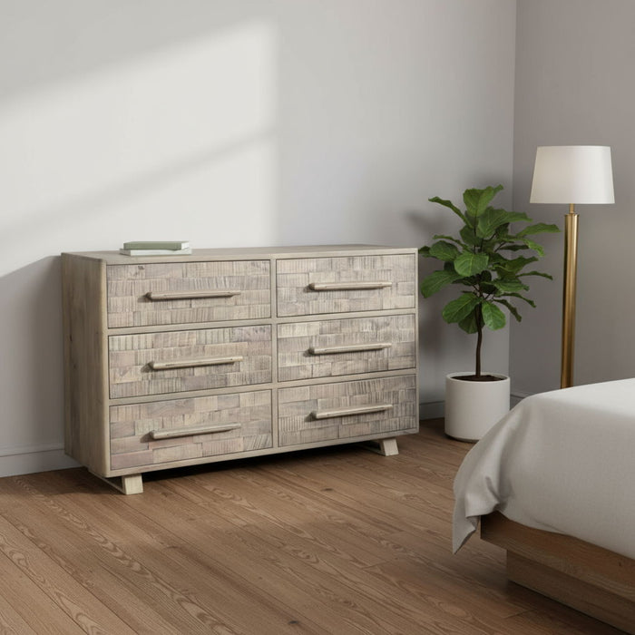 57" Solid Wood Six Drawer Dresser - White