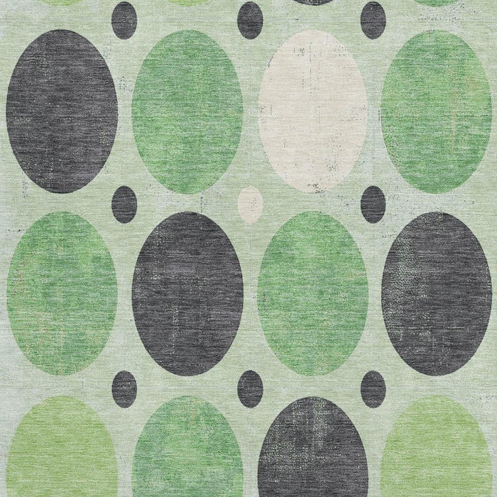 10' X 14' Geometric Washable Area Rug With UV Protection (709156) - Green / Ivory / Charcoal