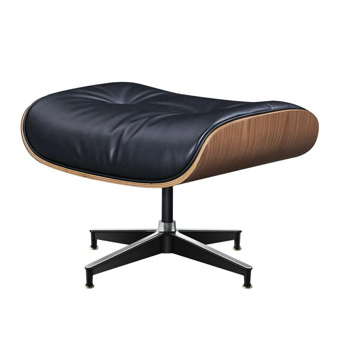 28" Tufted Leather Lounge Chair With Ottoman - Black And Light