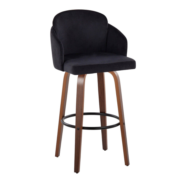 Dahlia - Fixed-Height Barstool (Set of 2) - Walnut Wood, Black Metal Footrest