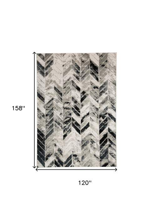 10' x 13' Geometric Stain Resistant Area Rug - Black Gray And Silver